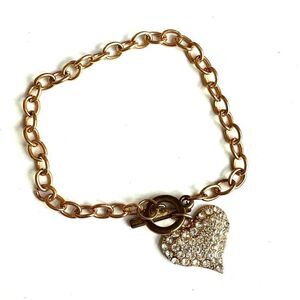 Gold tone rhinestone heart bracelet